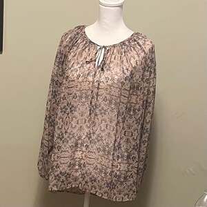 Floral Sheer Cabi Boho Peasant Blouse Sz. S, earth colors, Festival Wear